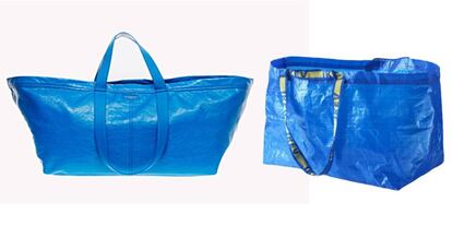 A la izquierda, el bolso de Balenciaga. A la derecha, la bolsa de Ikea que probablemente tengas en casa.