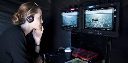 Angelina Jolie, durante el rodaje de 'Unbroken'.