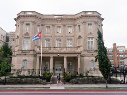 The Cuban Embassy is seen in Washington, Monday, Sept. 25, 2023. U.S. law enforcement officials have launched an investigation after a Molotov cocktail was thrown at the Cuban Embassy in Washington.  There was no fire or significant damage to the building.