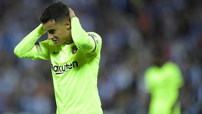 Coutinho es lamenta per una ocasió perudda al camp del Leganès en Lliga.