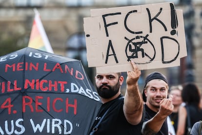 Protestas en Dresde contra los ultraderechistas de AfD.