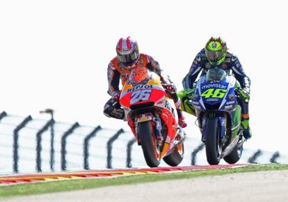 Pedrosa y Rossi, en un momento de la carrera del GP de Aragón.