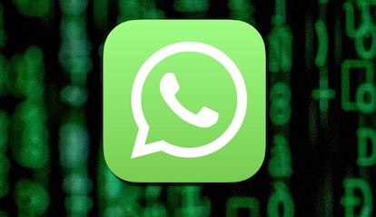 Logo WhatsApp con fondo de código