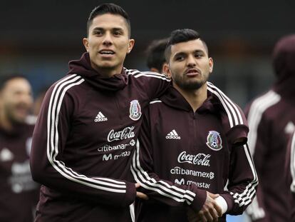 Salcedo y Corona, durante un entrenamiento.