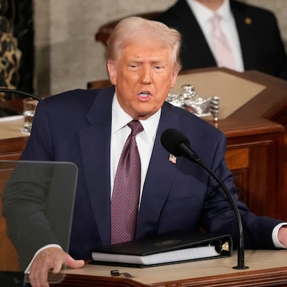 President Donald Trump addresses a joint session of Congress at the Capitol in Washington, Tuesday, March 4, 2025. (AP Photo/Ben Curtis)