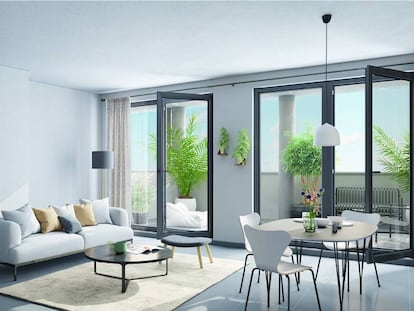 Recreación en 3D de la promoción Residencial Nuevo San José (Cádiz) de Servihabitat, con posibilidad de visitarla virtualmente.