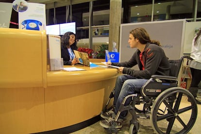 A young man at La Moraleja Hospital in Madrid.