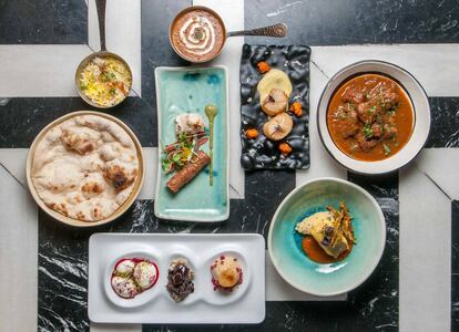 Platos elaborados por el chef indio Atul Kochhar en el retaurante Benares de Madrid.