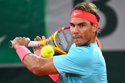 Nadal, este domingo en el partido ante Djokovic en la final de Roland Garros.