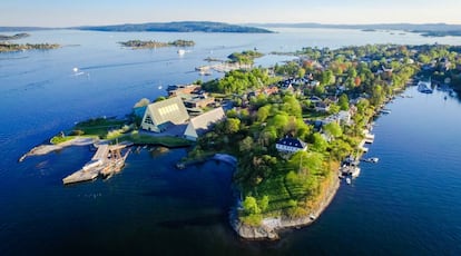 Vista aérea del museo Fram, en la península de Bygdoy, en Oslo (Noruega).