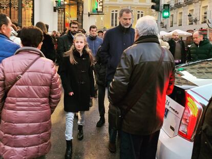 King Felipe and Princess Leonor in Benavente square in Madrid.