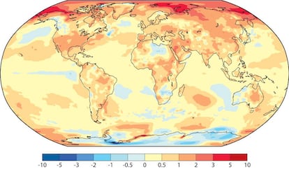 Diferencia entre la temperatura de 2017 y la media del periodo 1981-2010.