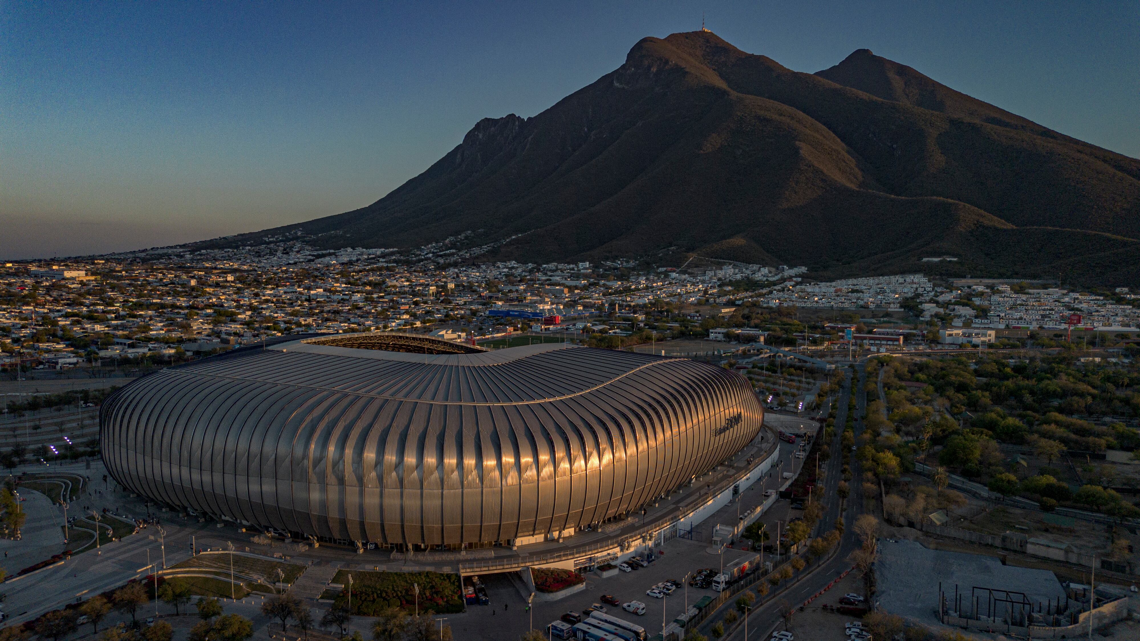Vista aérea del Estadio BBVA en Nuevo León.