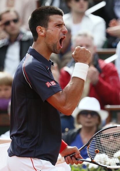 Djokovic celebra su victoria ante Seppi.