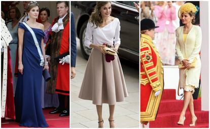 Si ha habido un momento en el que acaparó todas las miradas y se ganó a las estilistas y revistas especializadas en moda fue durante su viaje a Reino Unido. Los vestidos de gala que utilizó en su primer viaje como reina a Londres fueron alabados, también que utilizara en un acto una firma británica 'low cost' como es Topshop. Pero el estilismo con el que se llevó las mayores alabanzas fue el conjunto amarillo de Felipe Varela, a juego con el abrigo y el sombrero, con el que llegó al palacio de Buckingham y se presentó ante la reina Isabel y el duque de Edimburgo.