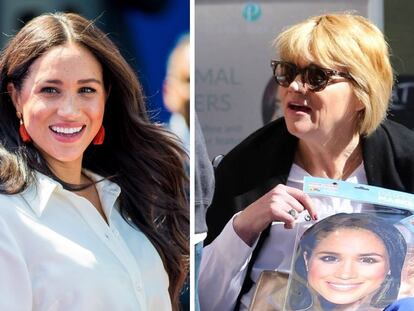 Meghan y Samantha Markle (a la derecha, sosteniendo una careta de su hermana) .