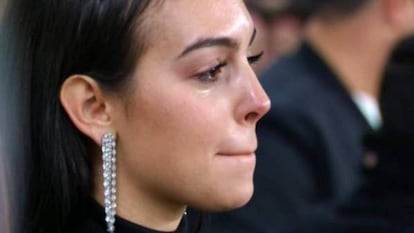 Georgina Rodríguez emocionada durante el partido entre la Juventus de Turín y el Atlético de Madrid.