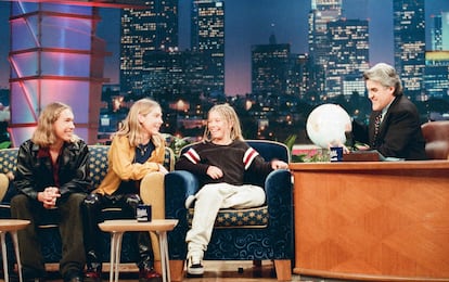 Los hermanos Zac, Taylor e Isaac Hanson durante una entrevista con Jay Leno el 11 de julio de 1997.