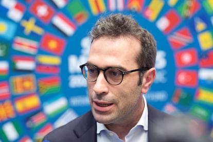 El ministro de Economía español, Carlos Cuerpo, este jueves, en la sede del Banco Mundial, en Washington.