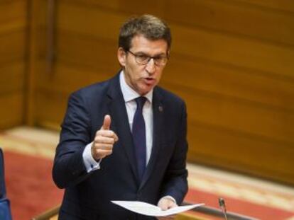 Alberto Núñez Feijóo, esta mañana en el Parlamento de Galicia.