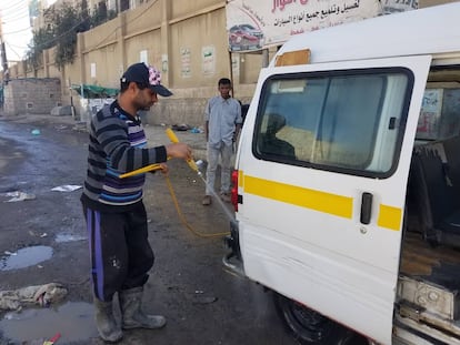 Yemeni father-of-six Hisham Al-Hakami used to be employed by the government, which suspended payment of his salary since 2016. Pictured in Sana'a in June last year, he worked at a car wash.