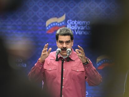 Venezuelan president, Nicolás Maduro, during a speech in Caracas, Venezuela.