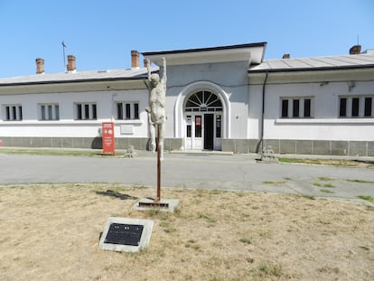 A memorial for a prisoner at Pitesti prison, Romania.