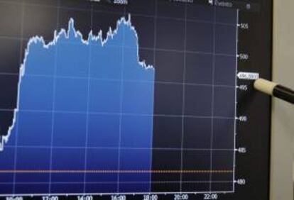 Imagen de una pantalla de la prima de riesgo de España. EFE/Archivo