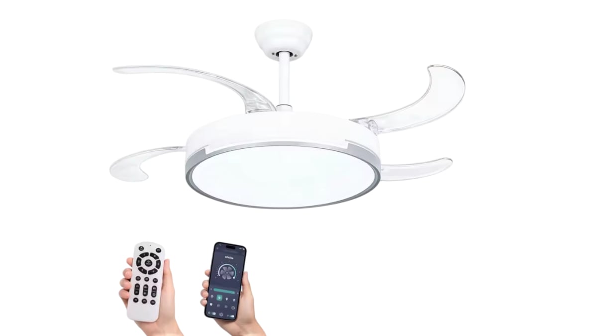 Ceiling fan with folding blades.