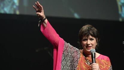 La escritora Eve Ensler, en un acto contra las agresiones a mujeres, en Nueva York en 2014.