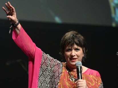 La escritora Eve Ensler, en un acto contra las agresiones a mujeres, en Nueva York en 2014.