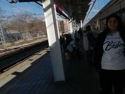 Pamela Cabanillas, en el andén de una estación española. (Instagram)