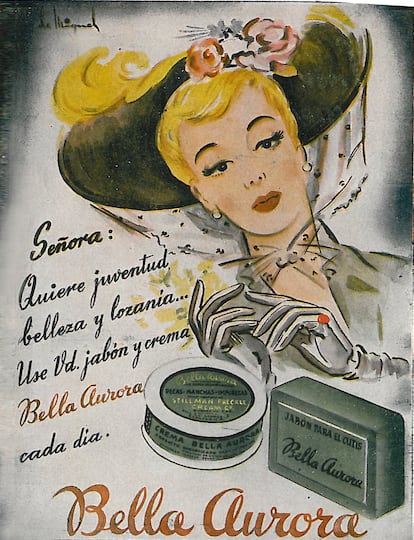 Publicidad de la marca Bella Aurora en los años cincuenta.