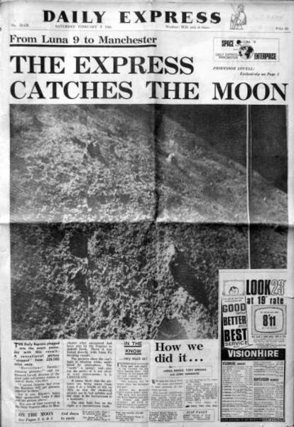 Portada del Manchester’s Daily Express con la primera foto transmitida desde la Luna en febrero de 1966.