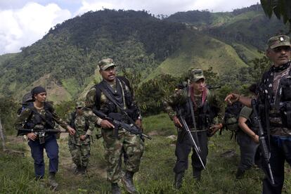 Guerrilleros de las FARC, a principios de 2016, en la región de Antoquia.