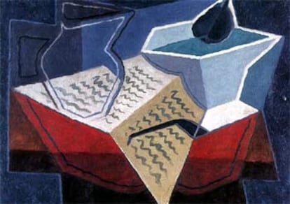 El óleo <i>La jarra sobre la carta,</i> de Juan Gris, pintado en 1926 (colección particular de Suiza).