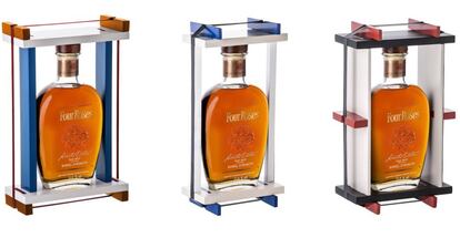 El diseño de Pablo Limón para Four Roses Small Batch se presenta en tres variaciones cromáticas.