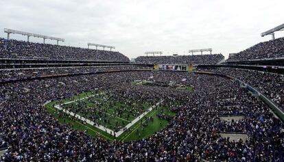 Una vista general del estadio de los Ravens, en Baltimore, donde el equipo festeja con la ciudad su victoria en la Super Bowl.
