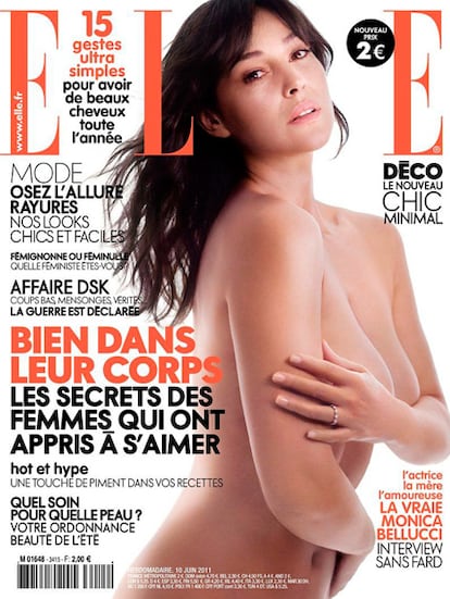 Además de desnuda, Monica Belucci posó sin maquillaje para Elle.