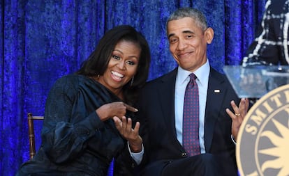 Barack y Michelle Obama, en la presentación en febrero de 2018 de sus retratos presidenciales en la National Portrait Gallery de Washington.