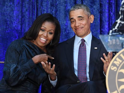 Barack y Michelle Obama, en la presentación en febrero de 2018 de sus retratos presidenciales en la National Portrait Gallery de Washington.