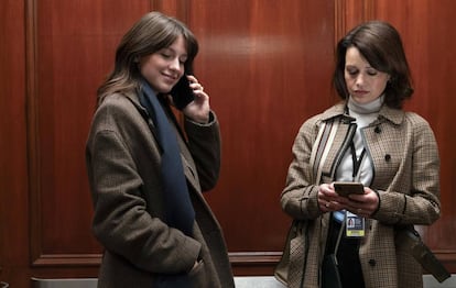 Melissa Benoist and Carla Gugino in a moment of ‘The Girls on the Bus.’ 