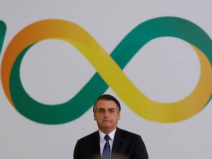 O presidente Jair Bolsonaro, na cerimônia dos 100 dias de Governo, em Brasília, nesta quinta-feira.