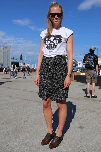 Meitte, Noruega
	Periodista de moda

	Falda Proenza
	Camiseta ­ Primavera Sound, gafas ­ YSL
	Botas ­ vintage
	Reloj Casio
	 