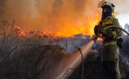 Incendio forestal en Rianxo (A Coruña) en marzo.