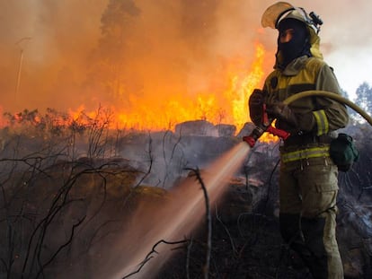 Incendio forestal en Rianxo (A Coruña) en marzo.