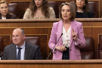 La secretaria general del PP, Cuca Gamarra, durante su intervención en la Cámara baja.