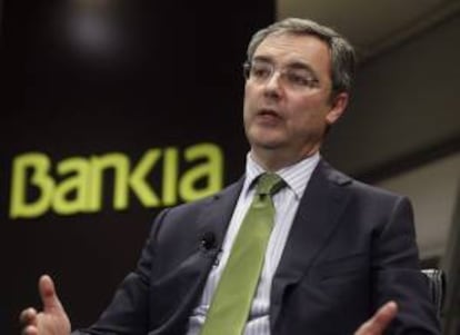 El director general de presidencia de Bankia, José Sevilla, durante una entrevista con Efe en la que ha desvelado que el FROB, el fondo de rescate español y principal accionista del banco, ha prometido a los inversores que ayer compraron títulos de la entidad en manos del Estado que no venderá más acciones de titularidad pública en los próximos 90 días.