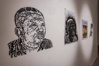 Un stencil de Temístocles Machado, líder social y defensor los derechos de los colombianos afrodescendientes, por el artista DJ Lu/Juegasiempre.