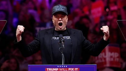 Elon Musk speaks at a Trump campaign rally at Madison Square Garden, Sunday, Oct. 27, 2024, in New York.